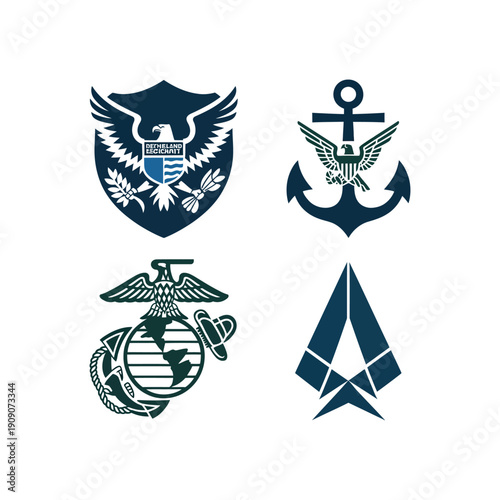 US military logos and emblems on a white background