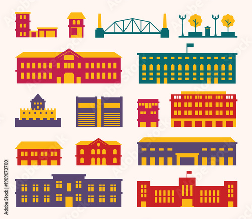 City urban building icons set collection