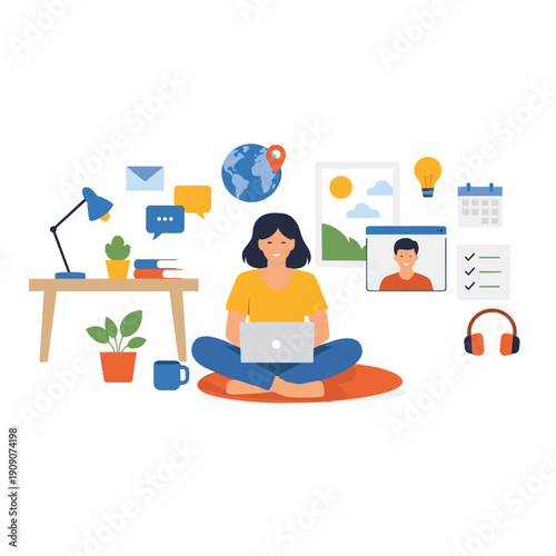 Remote work lifestyle with productivity tools and comfort