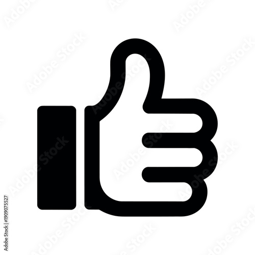 A thumbs up icon on a white background with a black outline