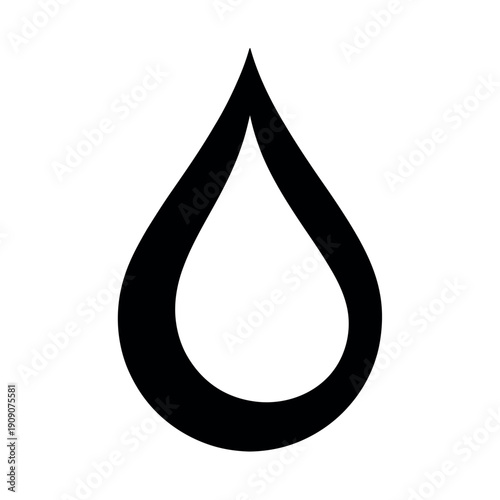 A simple black teardrop shape on a white background symbolizing water or liquid