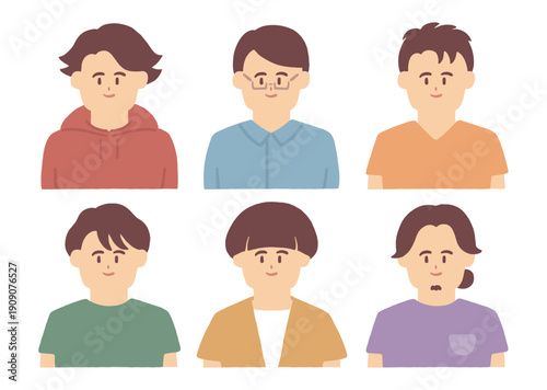 男性の顔アイコン手書き風イラストセット