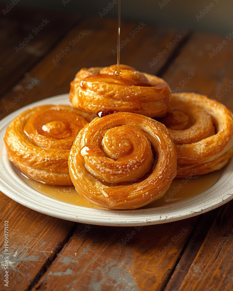 Fototapeta premium honey buns, sweet pastry, cinnamon roll pastry, donut pastry, glazed pastry, breakfast treat, bakery pastry, soft baked pastry, sweet roll, sticky bun, dessert pastry, morning snack, sweet breakfast, 
