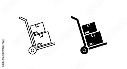 Hand Truck Dolly Icon Set Vector – Warehouse Delivery Transport Equipment Design