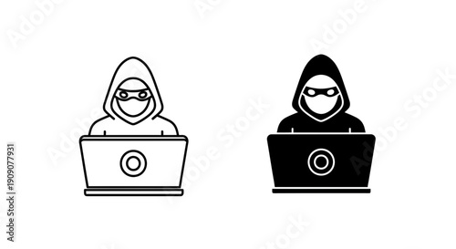Hacker Icon Set Vector – Cyber Security Anonymous Programmer Illustration Design