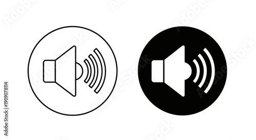 Speaker Volume Icon Set – Sound Audio Control Outline and Solid Symbols
