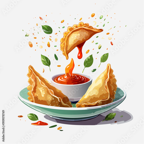 Delicious Golden Fried Dumplings with Spicy Dipping Sauce.