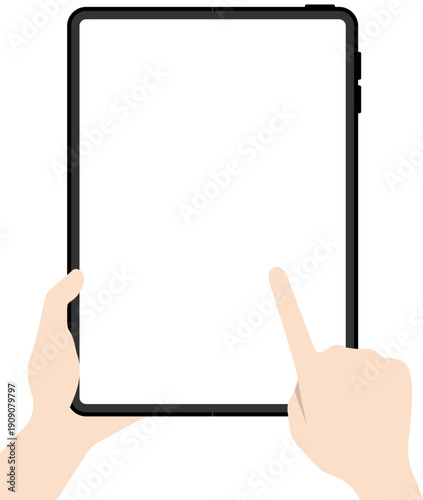 手で持って指で縦向きタブレット操作画面