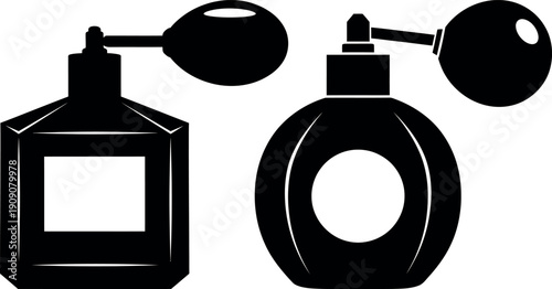 Vintage perfume atomizer bottle silhouette set with spray bulbs