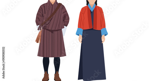 Bhutanese Couple in Traditional National Dress - Gho and Kira