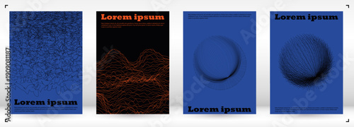 Set of Minimal Vector Flyer Design with Circles and Wave Lines. Abstract Background with Swirl Lines. Good for Business Template or Concert Brochure. Digital Style.