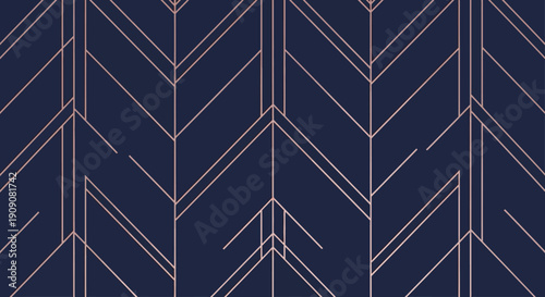 Elegant geometric chevron pattern with metallic lines on navy background
