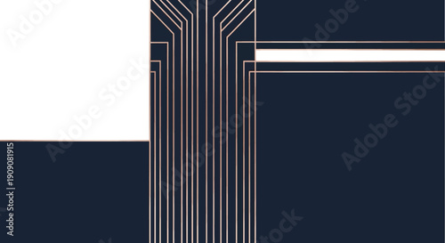 Art deco geometric pattern with copper accents on dark background