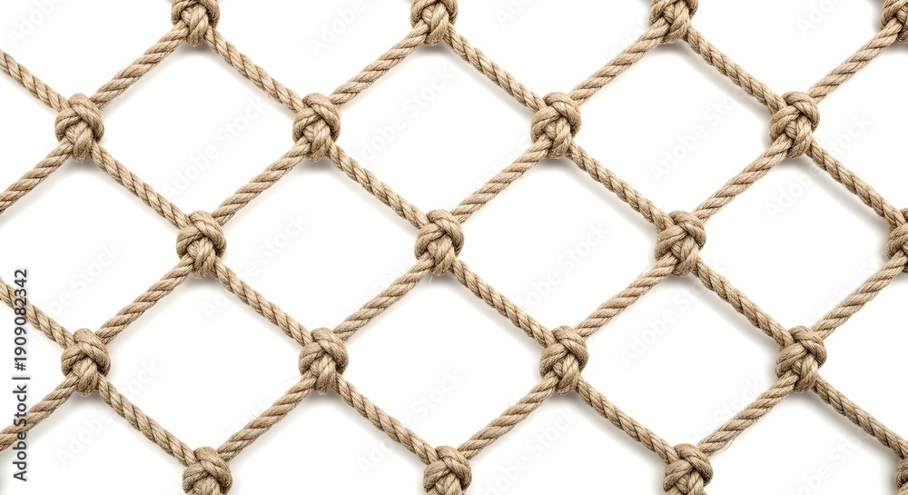 Fototapeta premium Intricate rope net with secure knots on white background