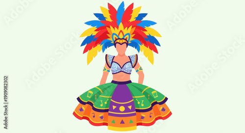 Carnival Dancer with Colorful Feather Headdress and Costume