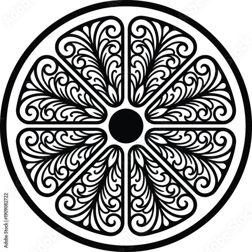 Photography Black and white patterned design inside circle with small inner black circle in