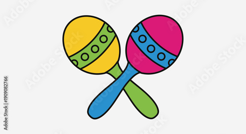 Colorful Maracas Crossed, Festive Percussion Instruments, Isolated