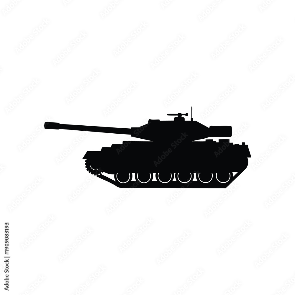 Fototapeta premium Military tank silhouette, army vehicle, white background