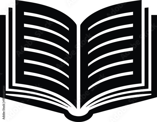 Open book icon, learning symbol, education and knowledge, detailed black vector illustration