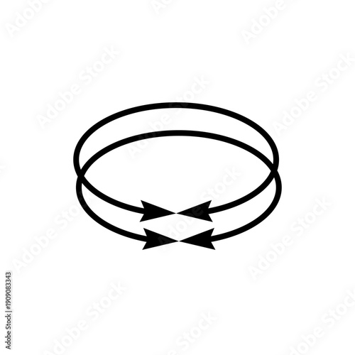 Two interlaced circular arrows icon. Dual semi circle arrows. Vector illustration. Semicircular curved thin long double ended arrows.