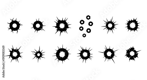 Vector bullet holes, bullet impacts or gunshot wounds, for mockup or design overlay isolated PNG with Transparent Background