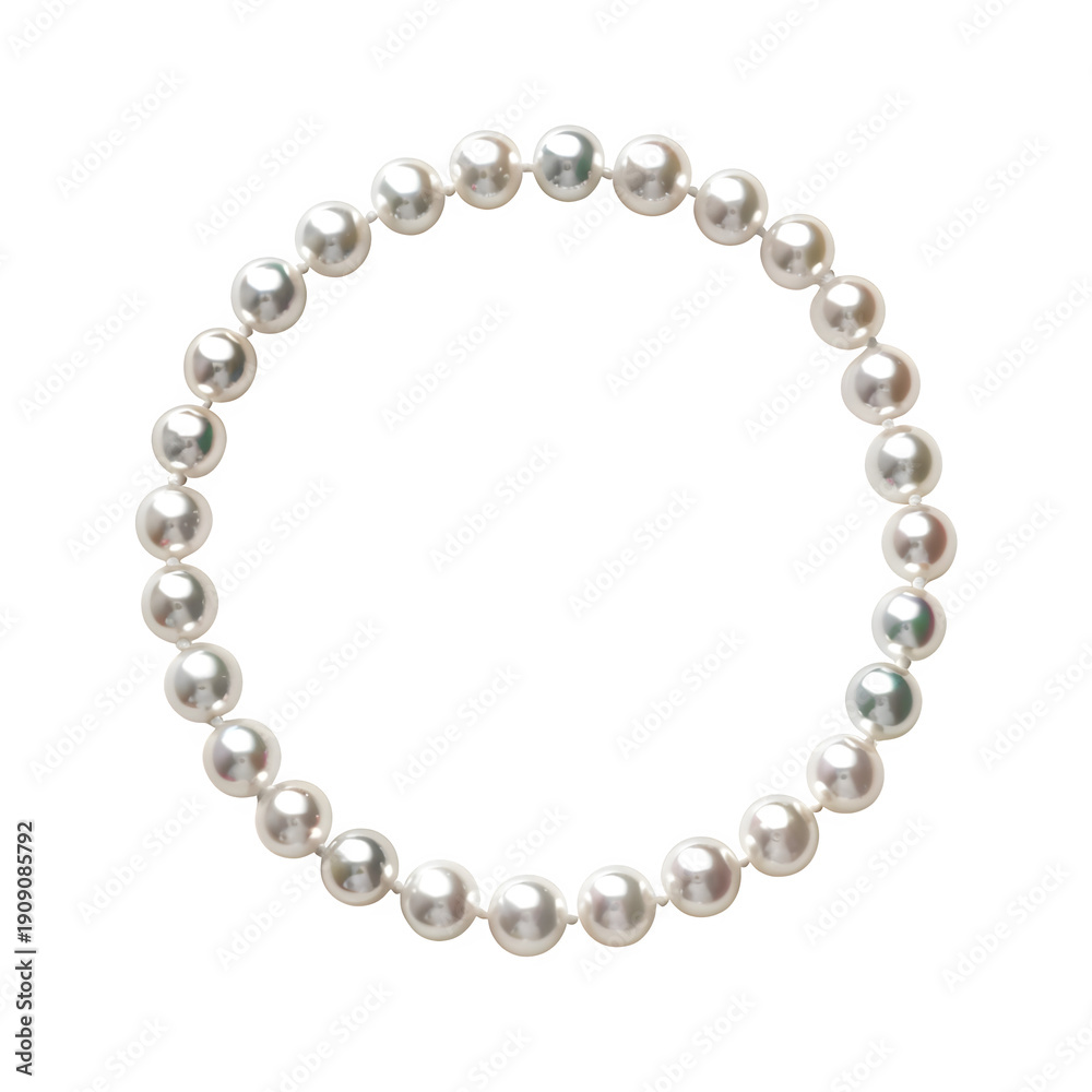 Obraz premium Elegant strand of lustrous white pearls arranged in a circular shape on a pure black background, showcasing their smooth surface and gentle sheen, perfect for luxury and fashion themes.