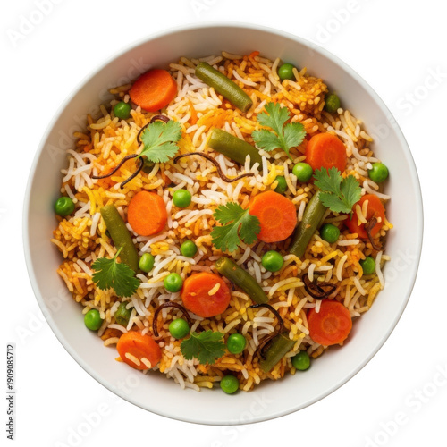 Vibrant vegetable biryani dish isolated on transparent background