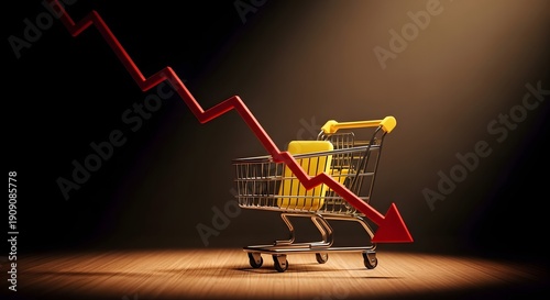 Shopping cart with a downward trend line