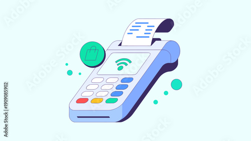 Electronic credit card machine with emerging paper receipt and wireless signal for fast checkout processing