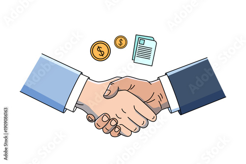 Professional business handshake illustration symbolizing a successful partnership, agreement, merger, or financial transaction.