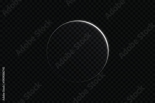 White neon glowing circular glass frame with transparent background futuristic light effect design