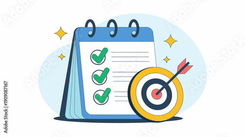 checklist progress goal target achieved successful completion tasks and objectives on calendar schedule with important event marked