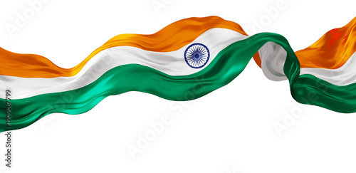 Photography Indian or india flag ribbon flowing isolated on transparent background with copy