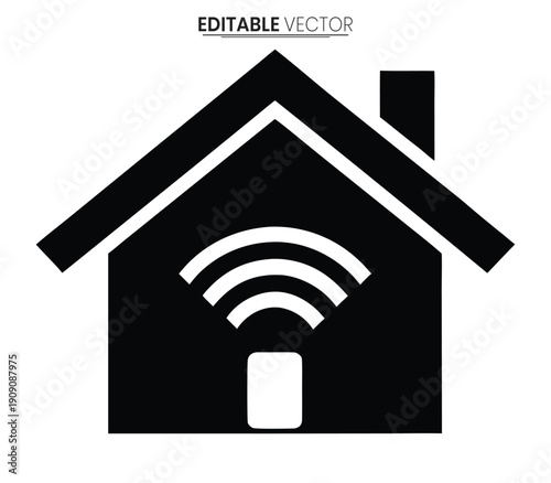 Simple black house icon with wifi signal modern design element vector silhouette