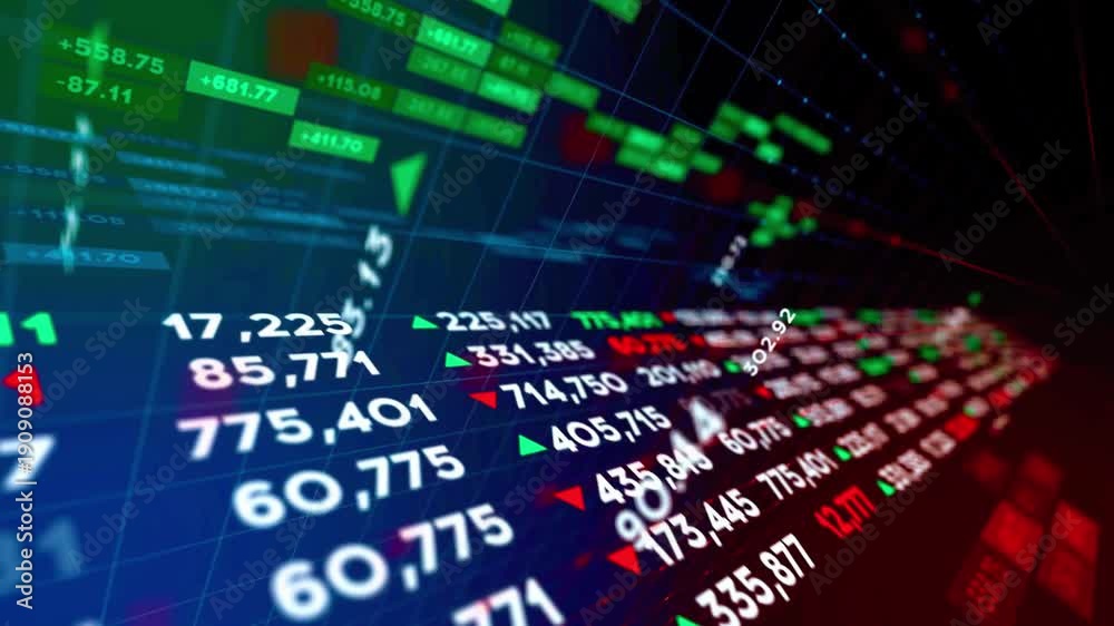 Dynamic stock market ticker board with scrolling financial data and ...