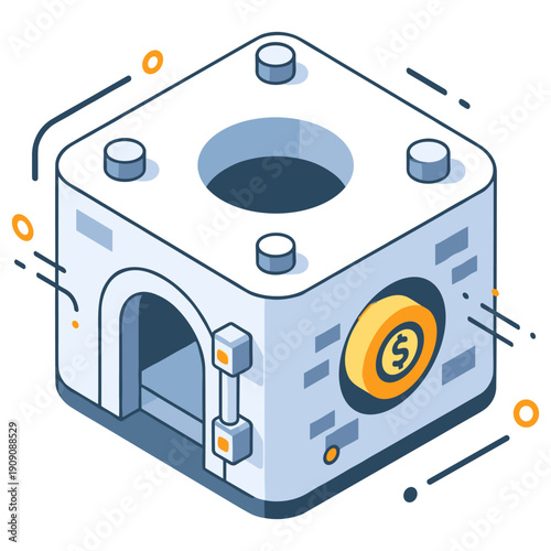Futuristic cube safe with coin slot and electronic design elements