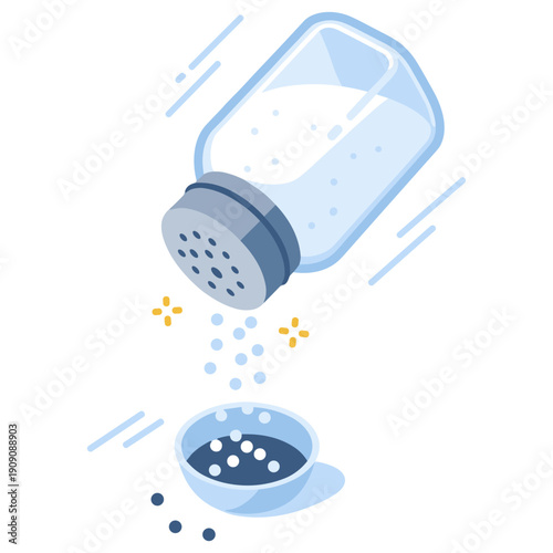 Salt shaker pouring into bowl on white background - vector illustration