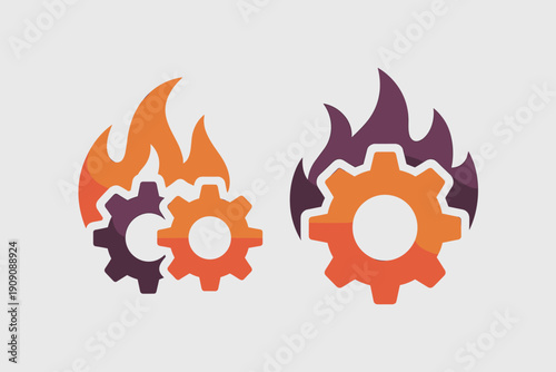 Fiery gears symbolizing intense teamwork and operational efficiency in business industry concepts and industrial processes for corporate strategy and project management visual concepts for presentatio