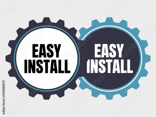 Easy install badge graphic illustration with interlocking gears representing business process and system integration simplified setup and quick deployment solution for technology and industry projects