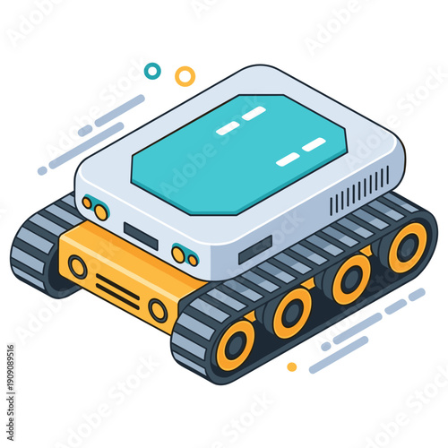 Futuristic robotic tank with tracks and turquoise top. No editable stroke