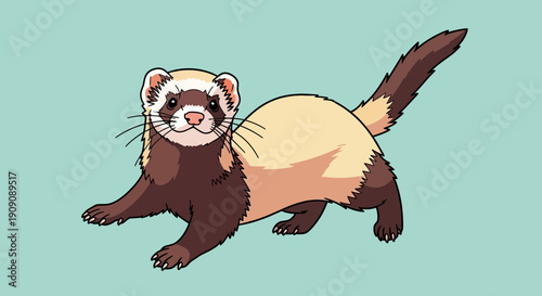 Cute Ferret Illustration on Light Blue Background