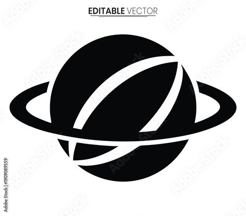 A striking black silhouette of a ringed planet with orbital lines a cosmic scene silhouette