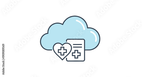 Cloud with Heart and Medical Document Icon.