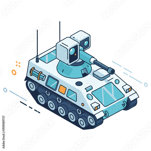 Futuristic robotic tank with advanced weaponry and antennas. No editable stroke