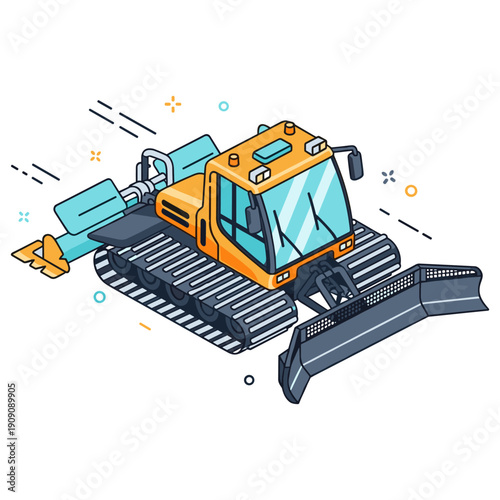 Cartoon bulldozer illustration with tracks and snowplow blade. No editable stroke