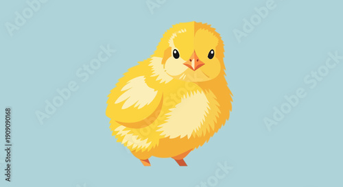 Cute Yellow Chick Illustration Isolated on Blue Background, Baby Bird