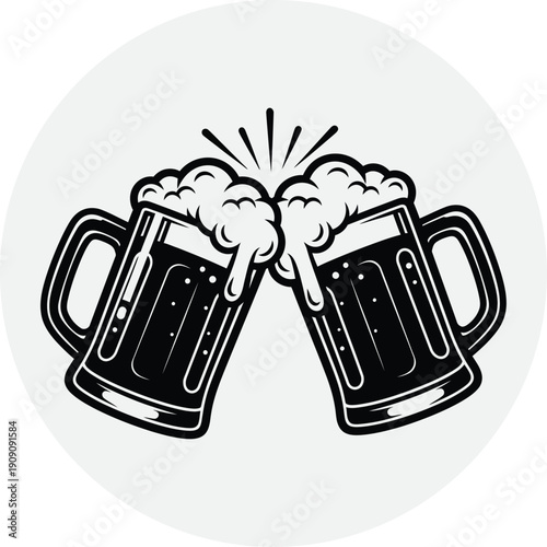 Cheers with two foamy beer mugs