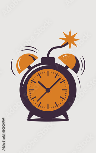 Alarm clock with bomb fuse and explosion symbol ringing loudly symbolizing deadline pressure urgent time bomb concept business stress emergency countdown and intense pressure for project completion