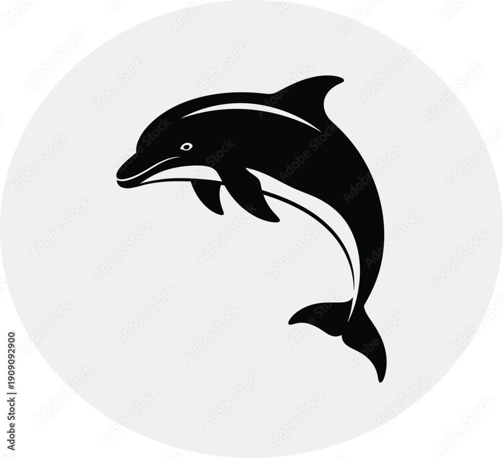 Fototapeta premium Black and white dolphin silhouette in a circle