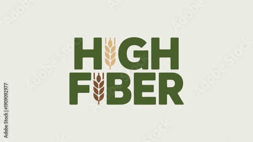 High Fiber text logo with wheat stalks symbolizing healthy grain nutrition for organic food products and wellness concepts modern graphic design for dietary supplements and natural ingredients marketi